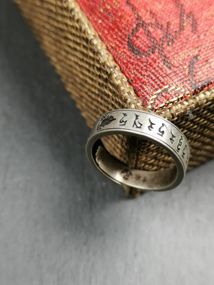 Gandhanra Unique Handcrafted Tibetan Silver Ring | Amitayus Ring and Mantra | Adjustable Size | Protection Jewelry | Spiritual Gift