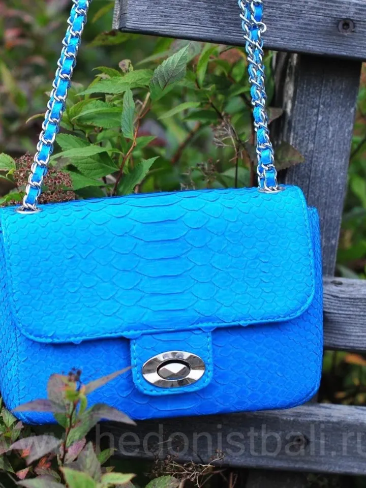 Genuine Python Skin Turquise Crossbody Bag | Adjustable Chain Classy Elegant snake Crossbody Small Lady Summer Bag | Blue Aqua Python Purse