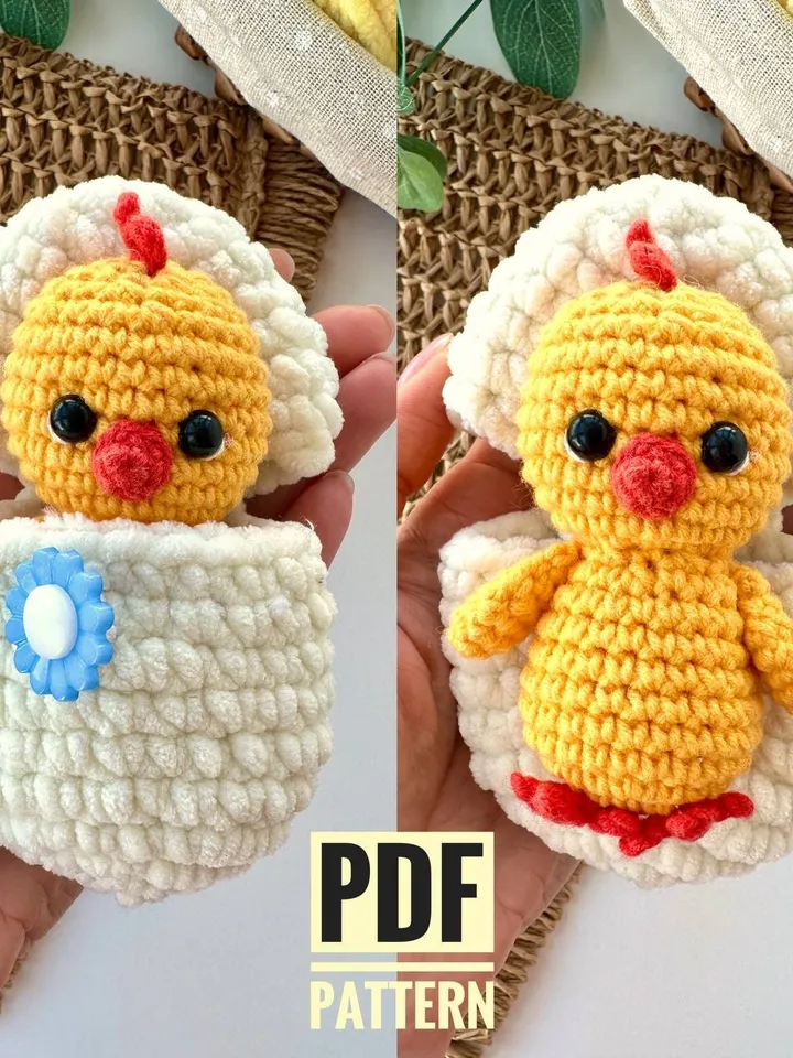 Crochet pattern Easter chick in egg - Amigurumi chicken pattern - plush stuffed toy - English Pdf - Tiny crochet animal - Easter gift