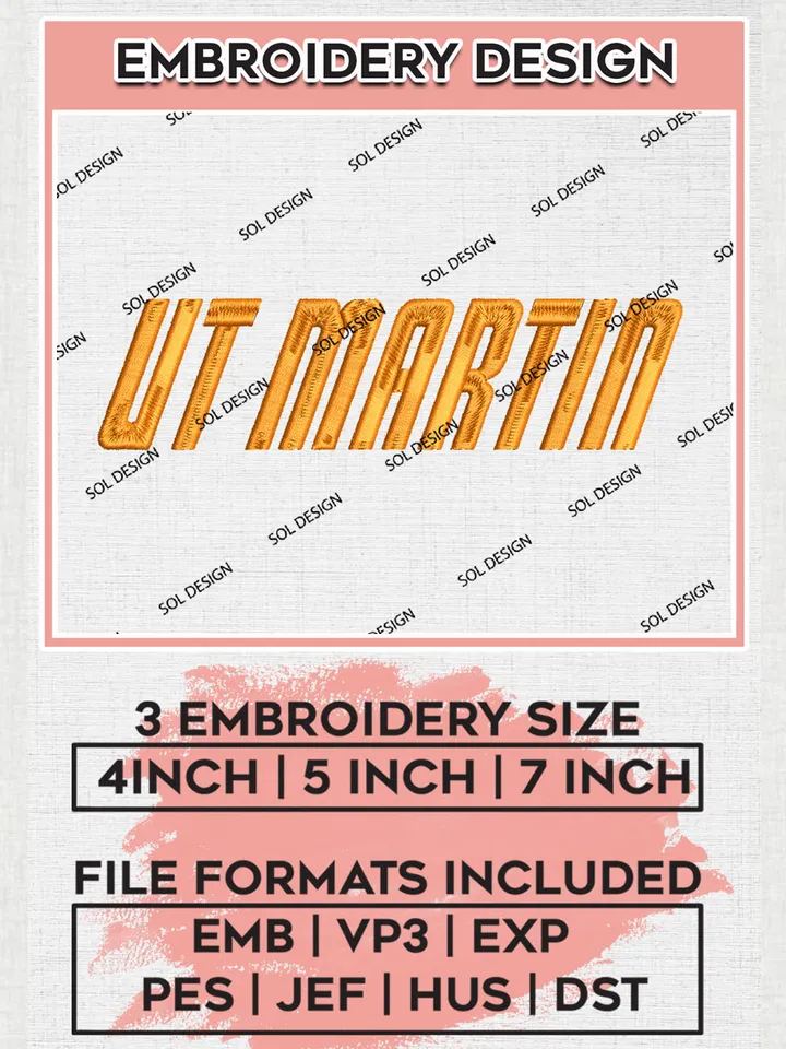 NCAA UT Martin Football Team Word Logo Embroidery Design Files, NCAA UT Martin Skyhawks Machine Embroidery, NCAA Teams, 3 sizes, NCAA Machine embroidery designs, Digital Download