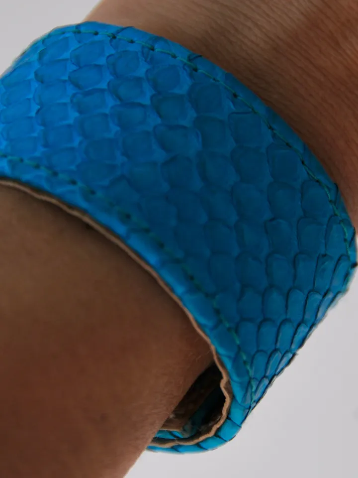 Genuine Python Skin Bracelet Flat Blue Turquise Leather Bracelet | Handmade Leather Bracelet | Leather Bracelet Woman | Leather Bracelet