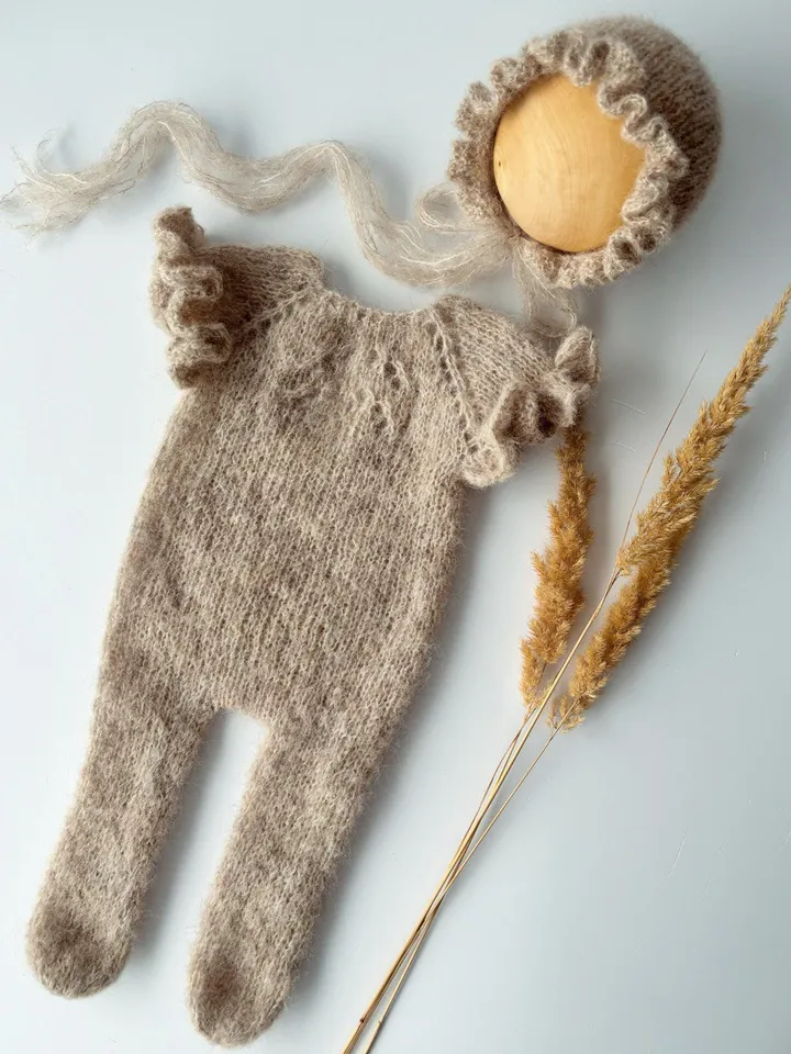 hand knitted alpaca sleep and bonnet for baby newborn photo props