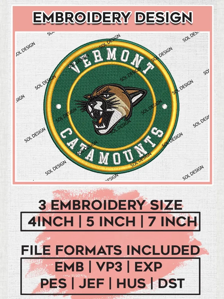 NCAA Vermont Catamounts Round Logo Embroidery, NCAA Vermont Catamounts Logo Embroidery files, NCAA Teams, Machine embroidery designs, Digital Download