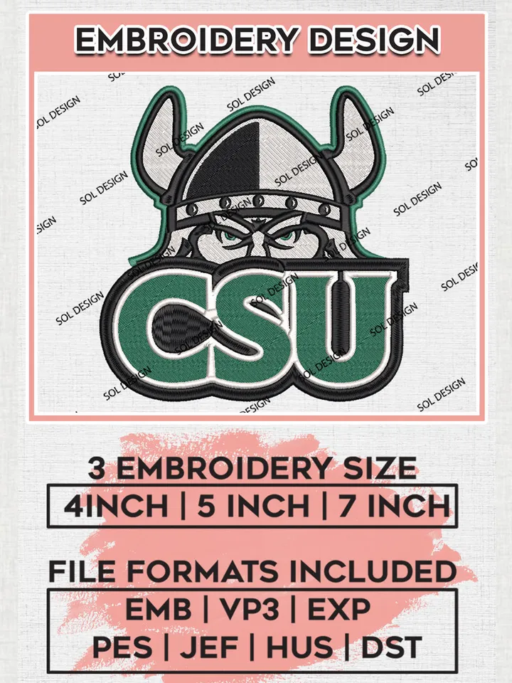 NCAA CSU Vikings Team Logo embroidery designs, NCAA Cleveland State Vikings Machine embroidery designs, NCAA College Team Logo embroidery designs, Machine embroidery designs, Digital Download