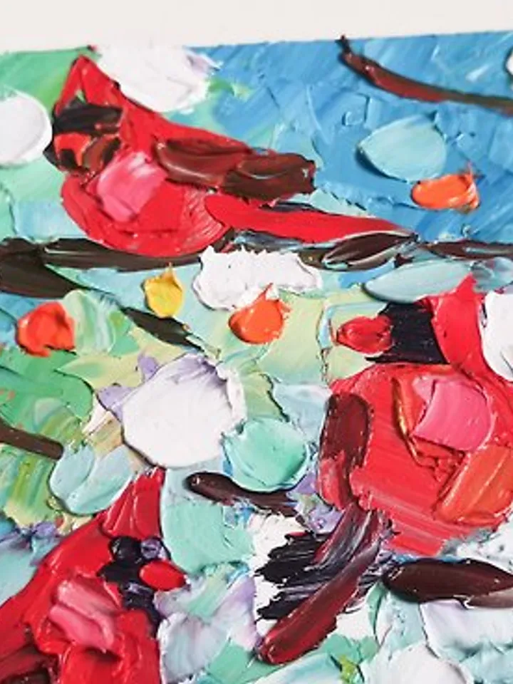 Cardinal Painting Original Art Bird Painting Oil Painting Small Painting by Vera