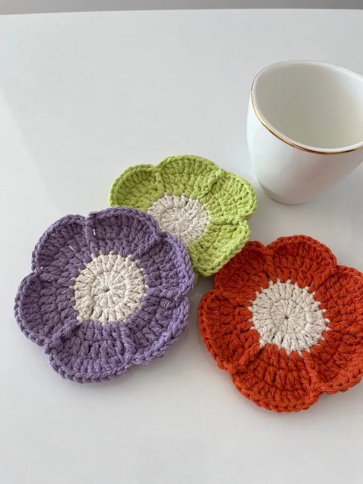 coaster crochet pattern, flower coaster crochet, easy coaster instant download