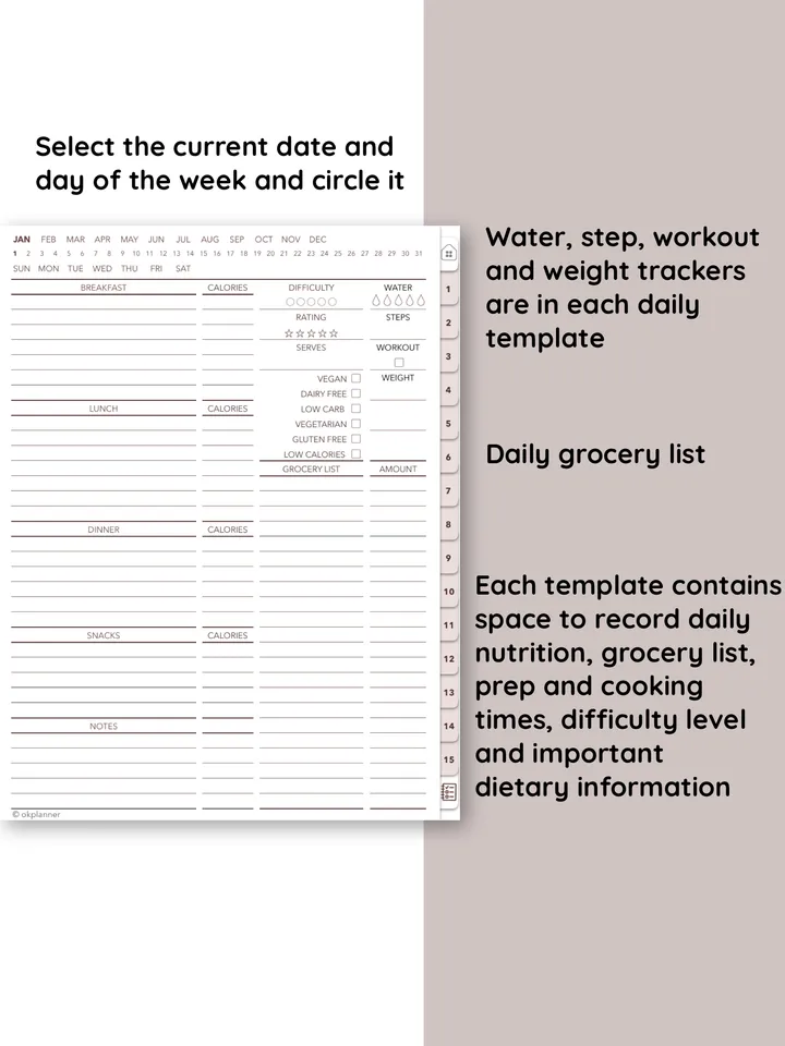 Food diary. Yearly Nutrition Plan. Meal planning. Diet Diary for Weight Loss. Fitness Nutrition log,Food allergy journal