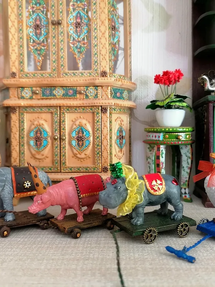 Pig on a cart. Toy for the doll.1:12 scale.
