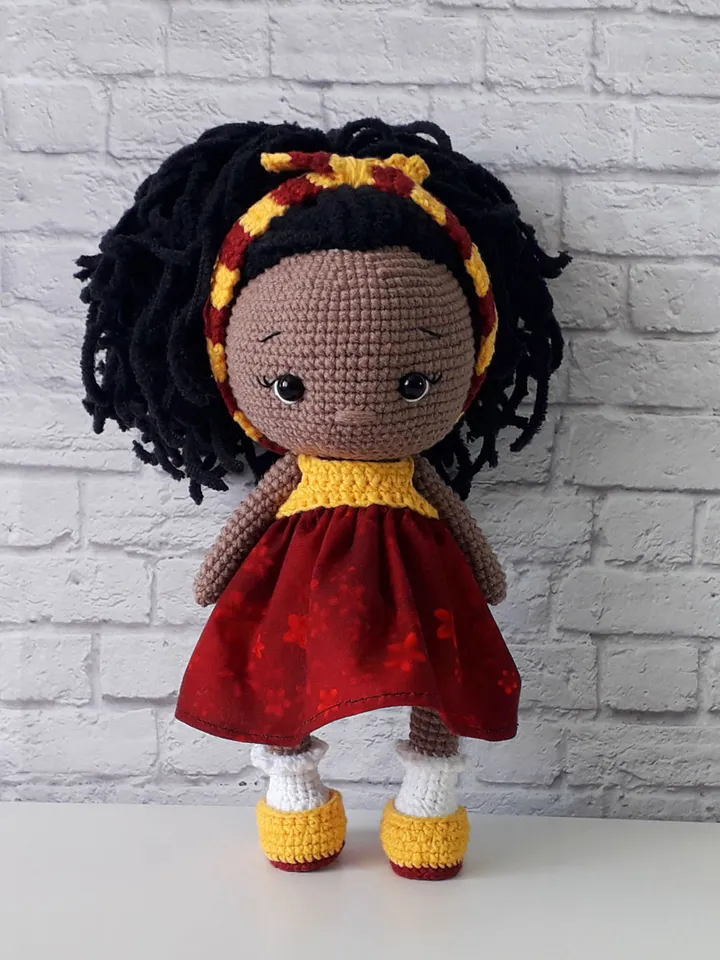 Crochet little doll, dark skin doll, crochet baby doll, crochet doll Anna, rag doll for baby, good gift