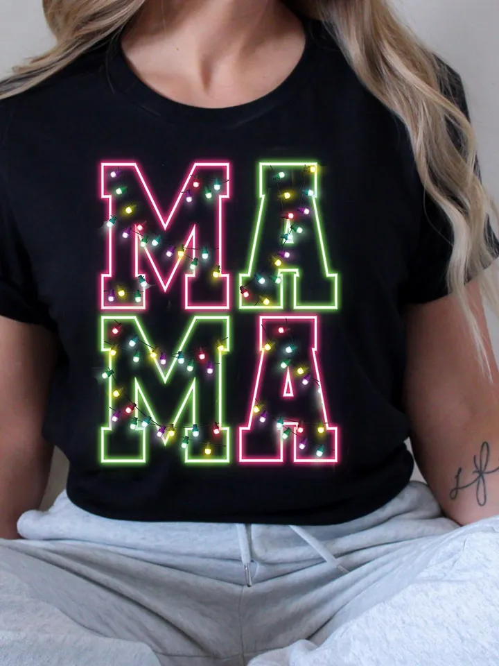Neon Christmas Mama Shirt Sublimation Christmas PNG Mama PNG Christmas Lights Sparkly PNG Neon Christmas png