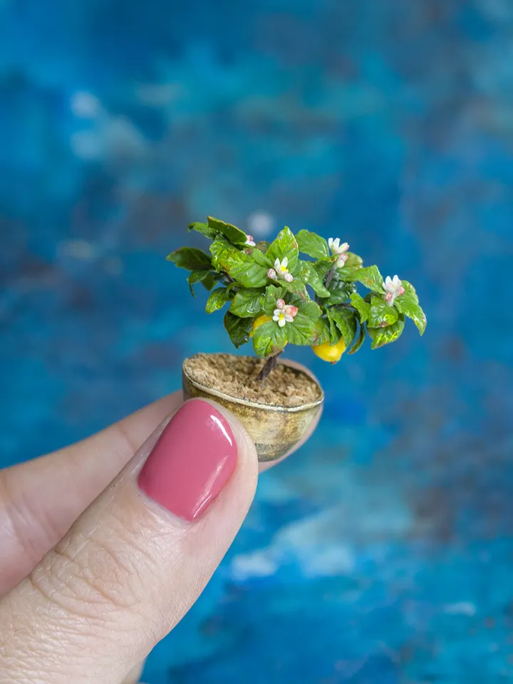 MINIATURE Lemon tree in a ceramic pot 2 | Dollhouse miniatures