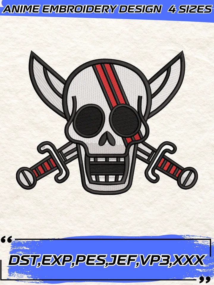 Akagami No Shanks Flag Embroidery Design,One Piece Anime Embroidery Design,4 Sizes,Instant Download