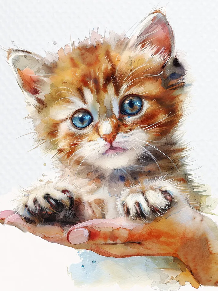 10 Fluffy Kitten in Hand PNG Clipart, Cute kitty Cat for sublimation, Printable Watercolor Cat clipart, Paper craft, junk journals