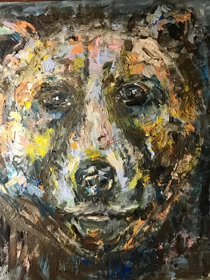 Bear original acrylic painting on canvas board,kids room decoration,funny animals mix media painting,animals painting.
