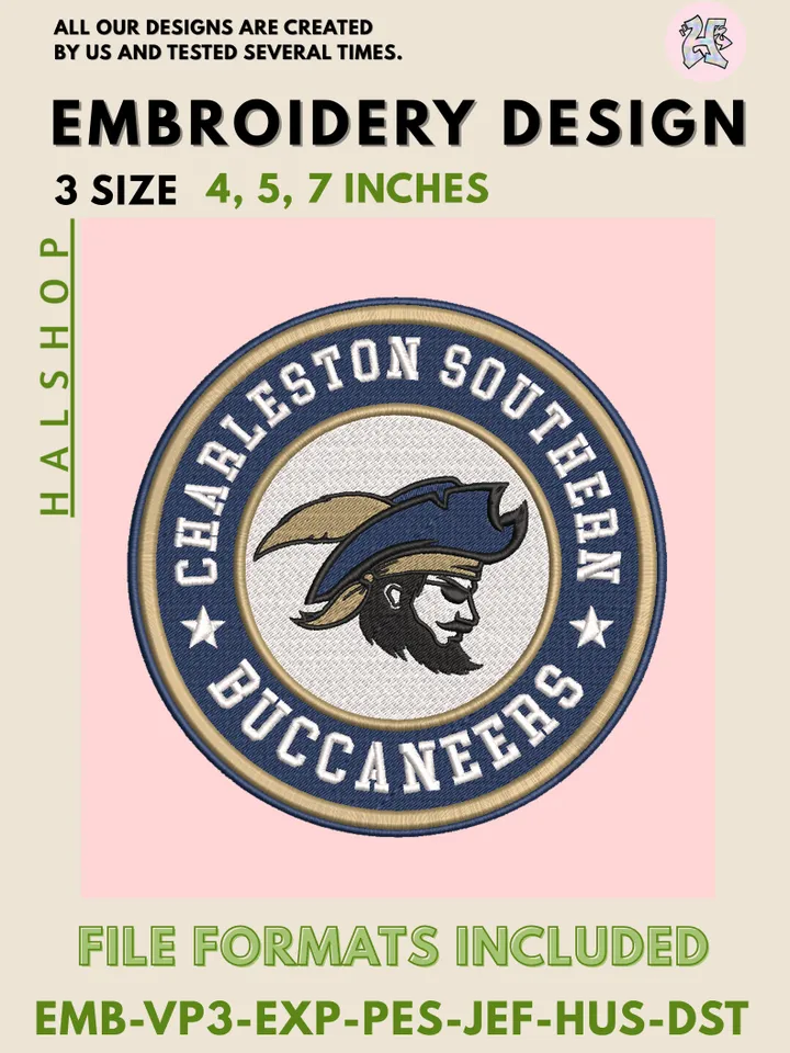 NCAA Charleston Southern Buccaneers Round Logo Embroidery, NCAA Charleston Southern Buccaneers Logo Embroidery Files, NCAA Teams, Machine Embroidery Designs, Digital Download