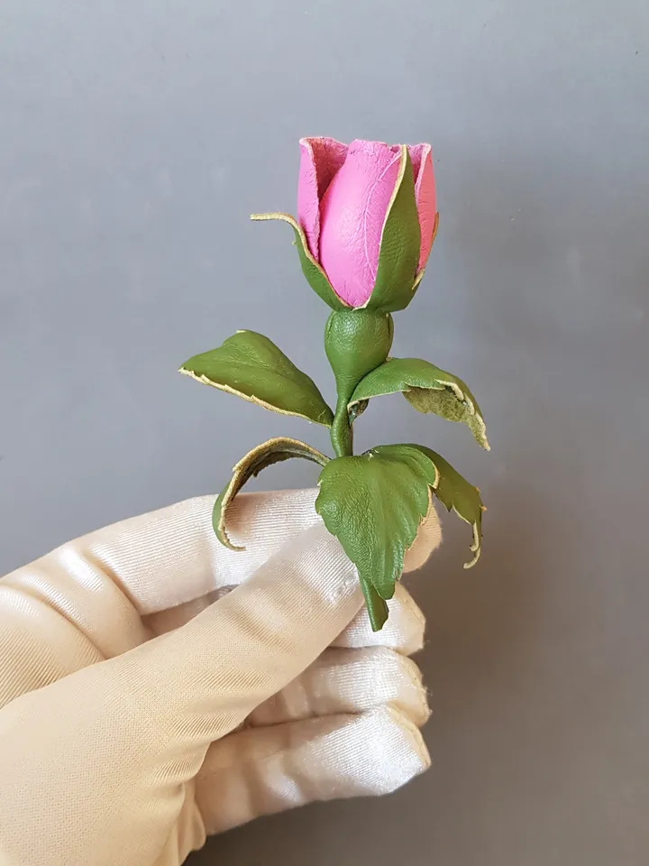 Pink rose leather brooch for her Leather jewelry