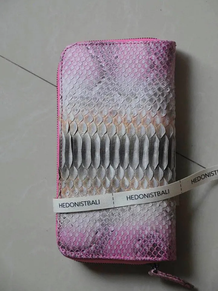 Genuine python skin wallet light pink classy multicoloured, woman wallet men wallet, unisex wallet leather pythonskin,design wallet handmade