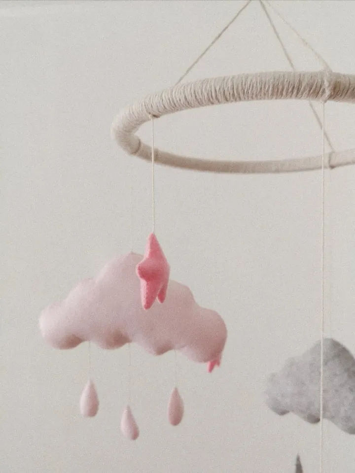 Three Cloud and stars Baby Mobile, Nursery Decor