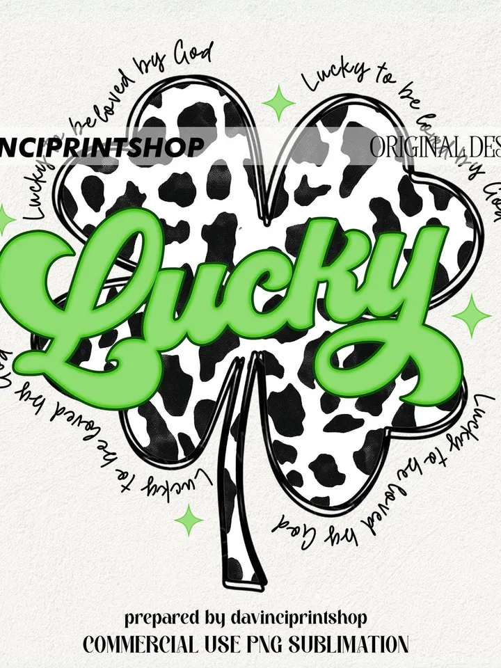 Cow Print Lucky Png, St Patricks Day png, 4 leaf clover png, Retro St. Patty's Day Png, St Patricks Shirt Design, Lucky png, Sublimation png