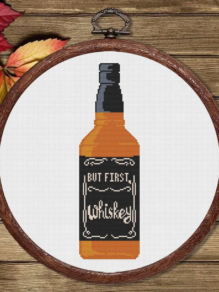 Set of 2 But First Whisky Cross Stitch Pattern, Kitchen Cross Stitch, Embroidery Whisky, But First Whisky Pattern Modern Cross Stitch #kt012