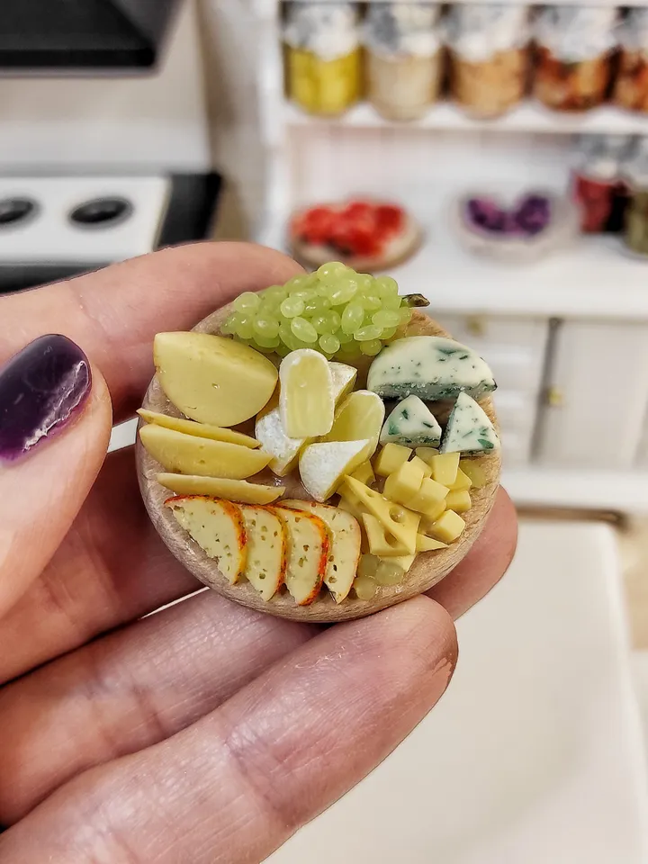 Cheese Board - Cheese platter - realistic polymer clay cheese - food for dolls - dollhouse miniature - gift ideas