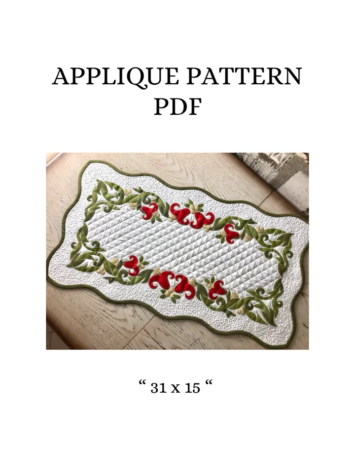Elegant Floral Table Runner Applique Quilt Pattern – PDF (31" x 15")