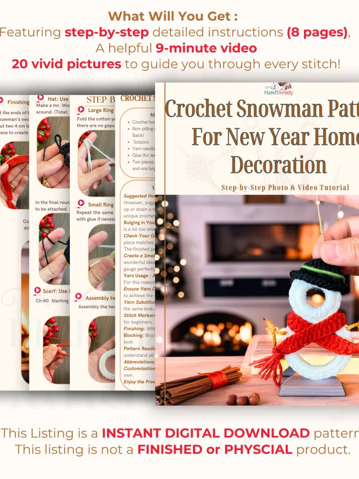 Crochet Snowman Pattern For New Year Home Decoration - Crochet Baby Blanket Pattern with Christmas Crochet Applique Pattern for Beginners