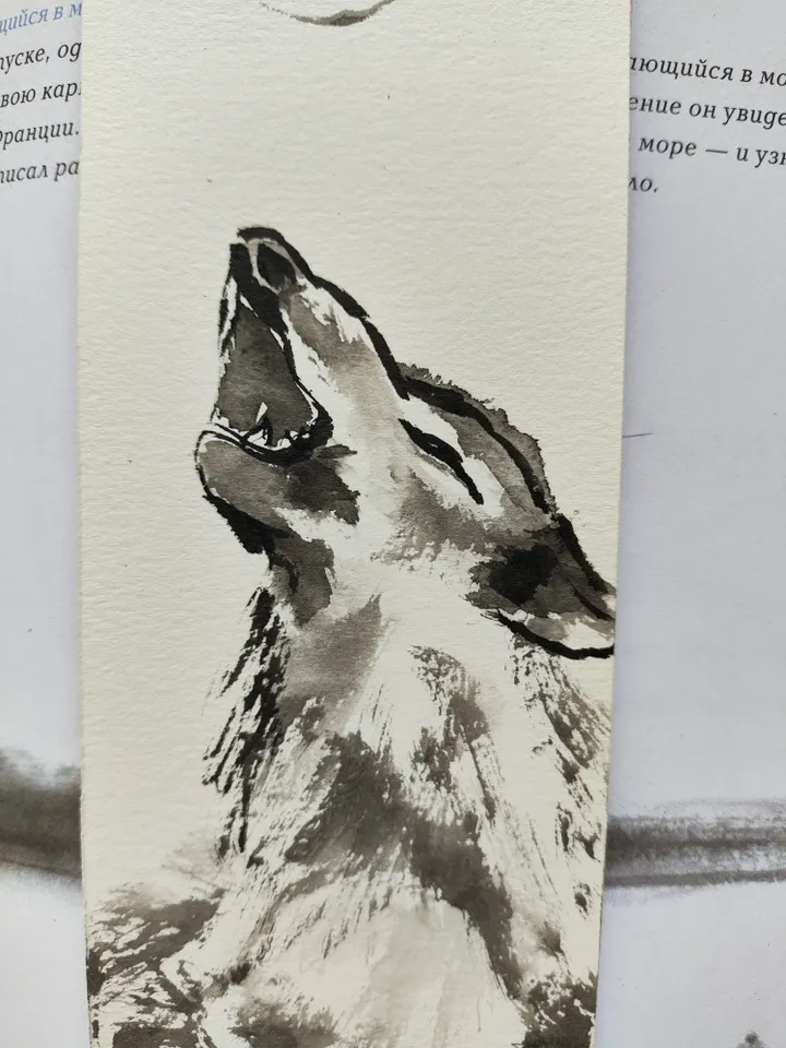 Handpainted bookmark.Original art.Wolf