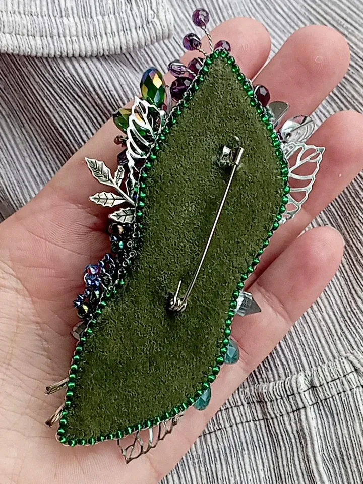 Handmade beaded jacket coat brooch pin berry, huge lapel brooch pin, leaf brooch for women, vegan floral jewelry gift