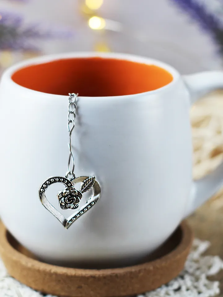 Heart tea infuser for loose leaf tea, Tea infuser charm flower, Tea Strainer heart pendant, herbal tea galentines day