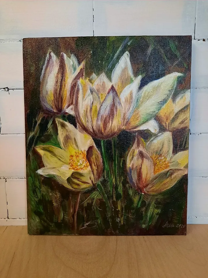 Crocus flower painting Original acrylic painting Floral landscape painting