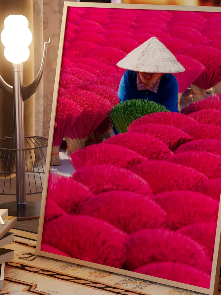 Vietnam Culture Poster | Vibrant Pink Wall Decor | Asian Travel Print | Exotic Home Art | Vietnamese Traditional Life Print | Incense Sticks
