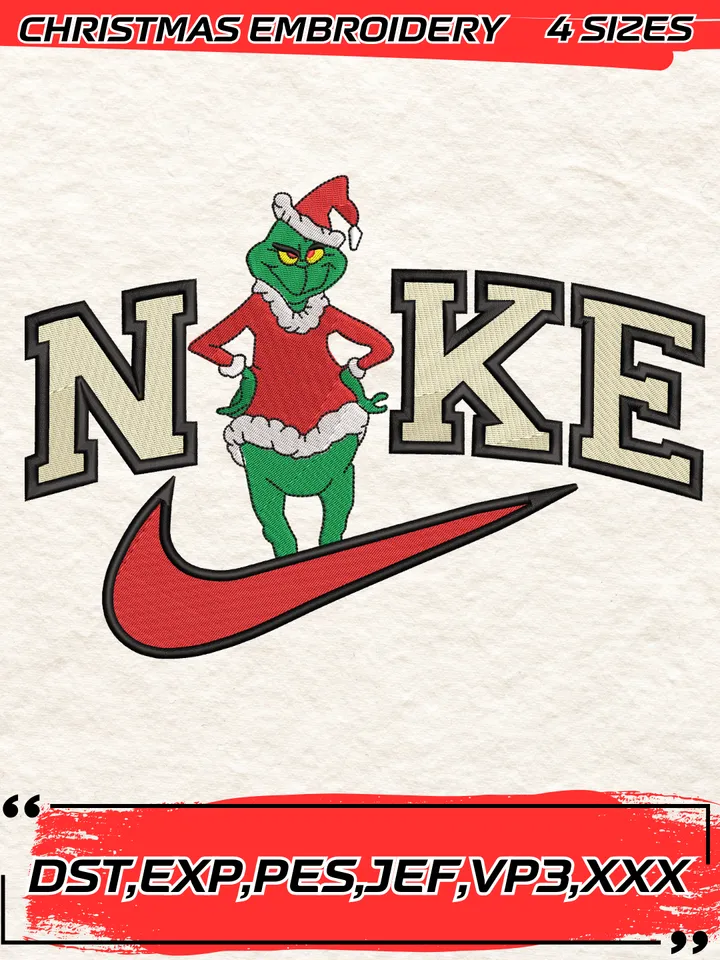 Grinch Swoosh Christmas Embroidery Design,Christmas Embroidery Design,4 Sizes,Digital Download