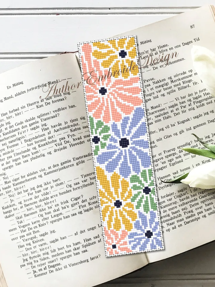 Abstract flowers bookmark set cross stitch pattern PDF download Bookmark pattern digital PDF, Cross stitch chart, Book lover gift #B307