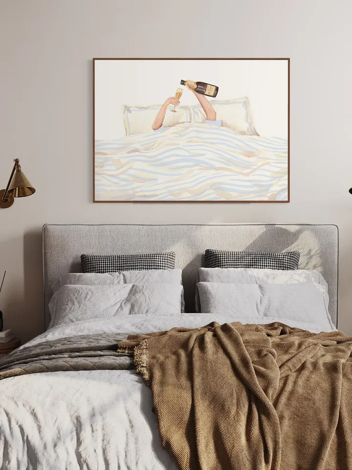 Champagne Drinking Woman, Watercolor Painting, In Bad Wall Art, Champagne Painting, Wine In Bad, Girls Bedroom Decor, Champagne Lovers