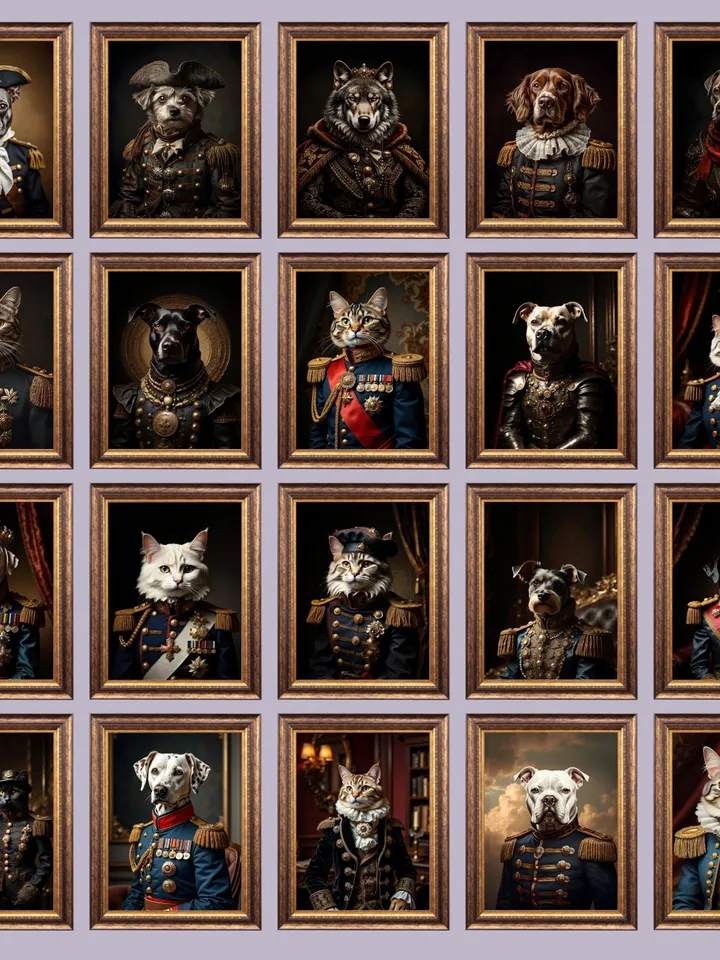 1150+ Renaissance Dog Portrait, Royal Pet King, Painting Digital Art, Portrait Art Design, Gentleman Pet Cat, King Cat, Queen Pet Digital
