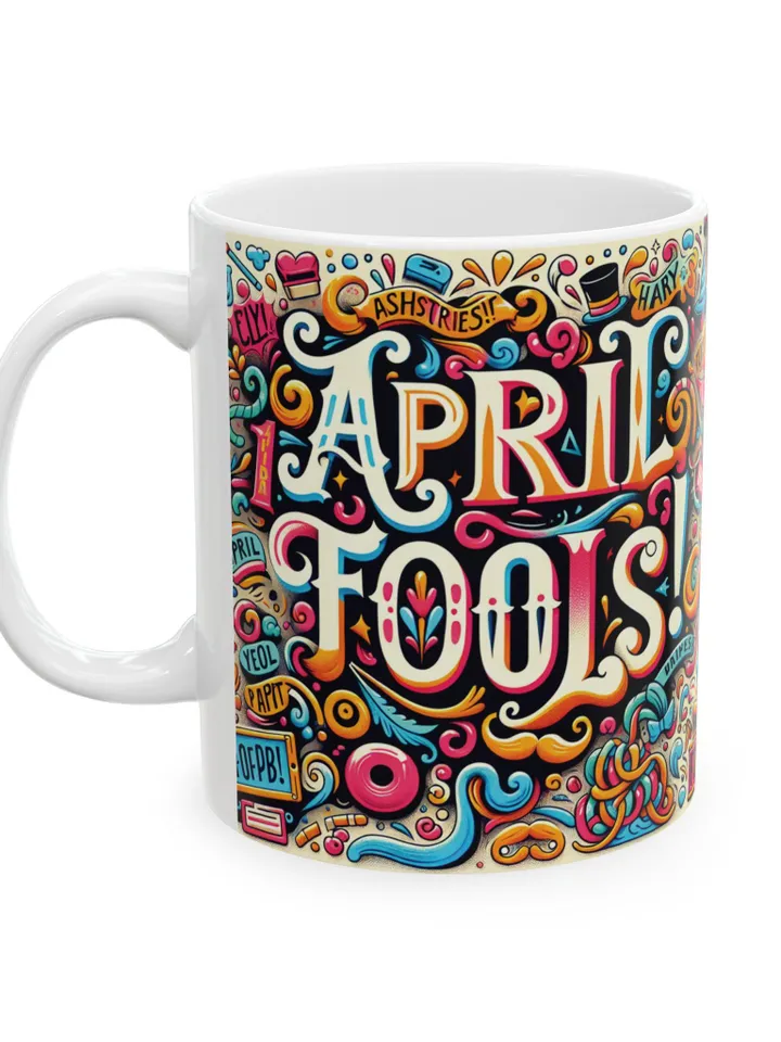 Whimsical April Fools Ceramic Mug, Funny Coffee Cup Gift, Colorful Mug for Jokesters, April Fools Day Decor, Unique Tea Mug