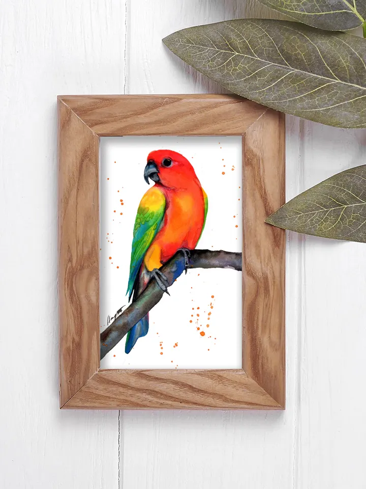 Parrot original watercolor, birds painting, handmade wall decor, 5x7 in art for bird lovers by Anne Gorywine