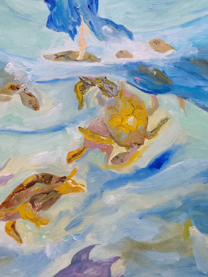 Oil painting on canvas 40x60cm (16x24 inches) "Dance with Turtles"