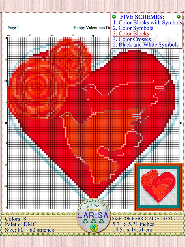 Happy Valentine’s Day Cross Stitch Pattern | Pigeons | Heart