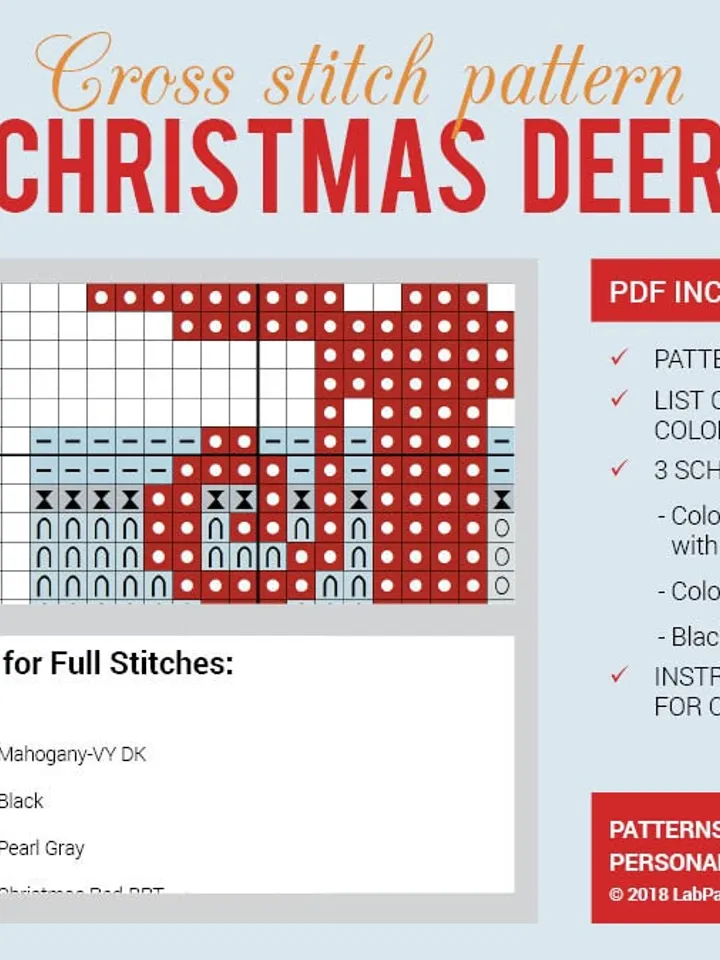 Christmas Deer Cross stitch pattern | Embroidery Pattern | Instant Download | Embroidery Designs | Happy Animal New Year Santa Present