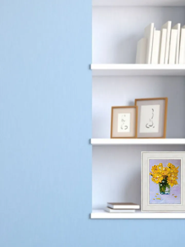 Yellow flowers painting Original Art Impasto Oil Painting Сardboard Painting