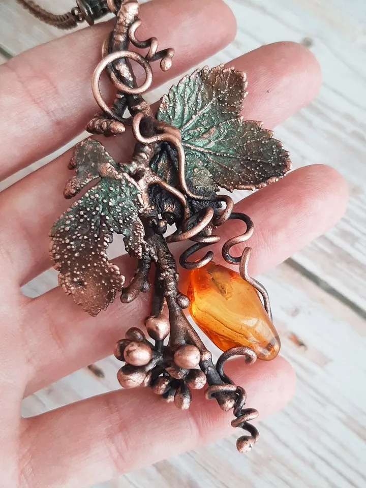 Copper handmade real leaf pendant, nature jewelry, original necklace, great gift for her, electroforming