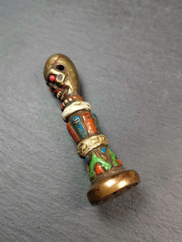 Gandhanra Tibetan Buddhism Seal Stamp Amulet - Unique Gecko Pattern Citipati Skull Design | Authentic Artisan Craft from Tibet