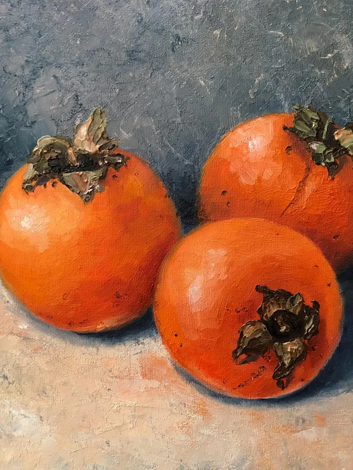 Still Life Original Painting Fruits Oil Painting Persimmons Wall Art