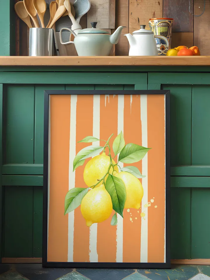 Cute Lemon Print, Lemons Wall Art, Kitchen Poster, Trendy Food Art, Farmhouse Kitchen Art Drawing, Retro Kitchen Art, Fruit Wall Art Decor