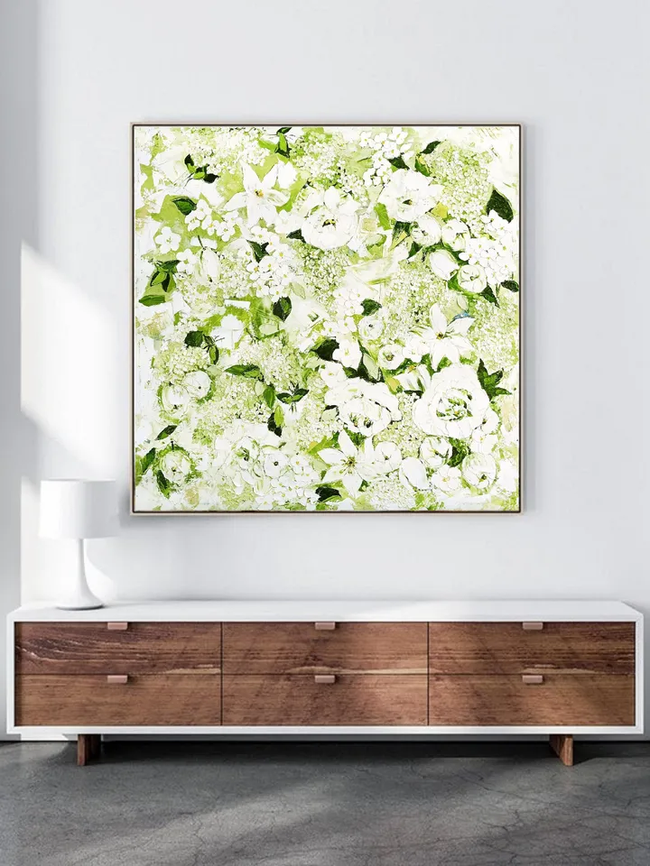 Large Painting Flowers Original Art Impaso Oil Painting Office painting Floral Painting Impasto Large Flowers Canvas Art 32x32 inches