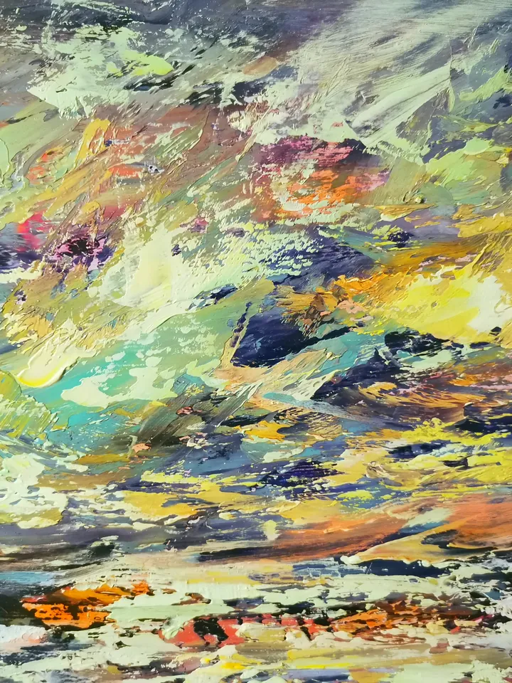 Stream River Mountains Original Oil Painting Borealis Aurora Artist Svinar Oksana
