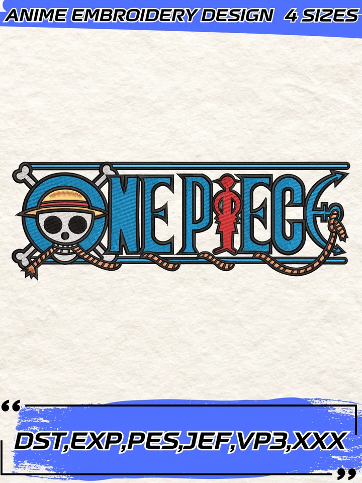 One Piece Logo Embroidery Design,One Piece Anime Embroidery Design,4 sizes, Instant Download