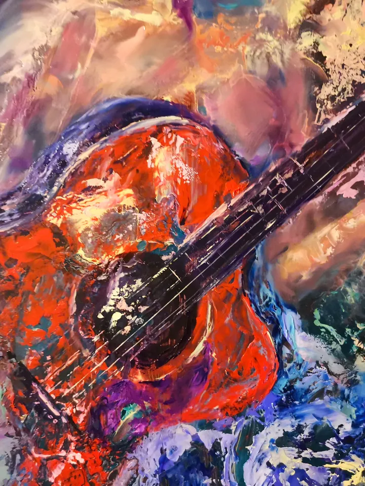Guitar Girl Woman Art Original Large Oil Painting Soul Song Artist Svinar Oksana